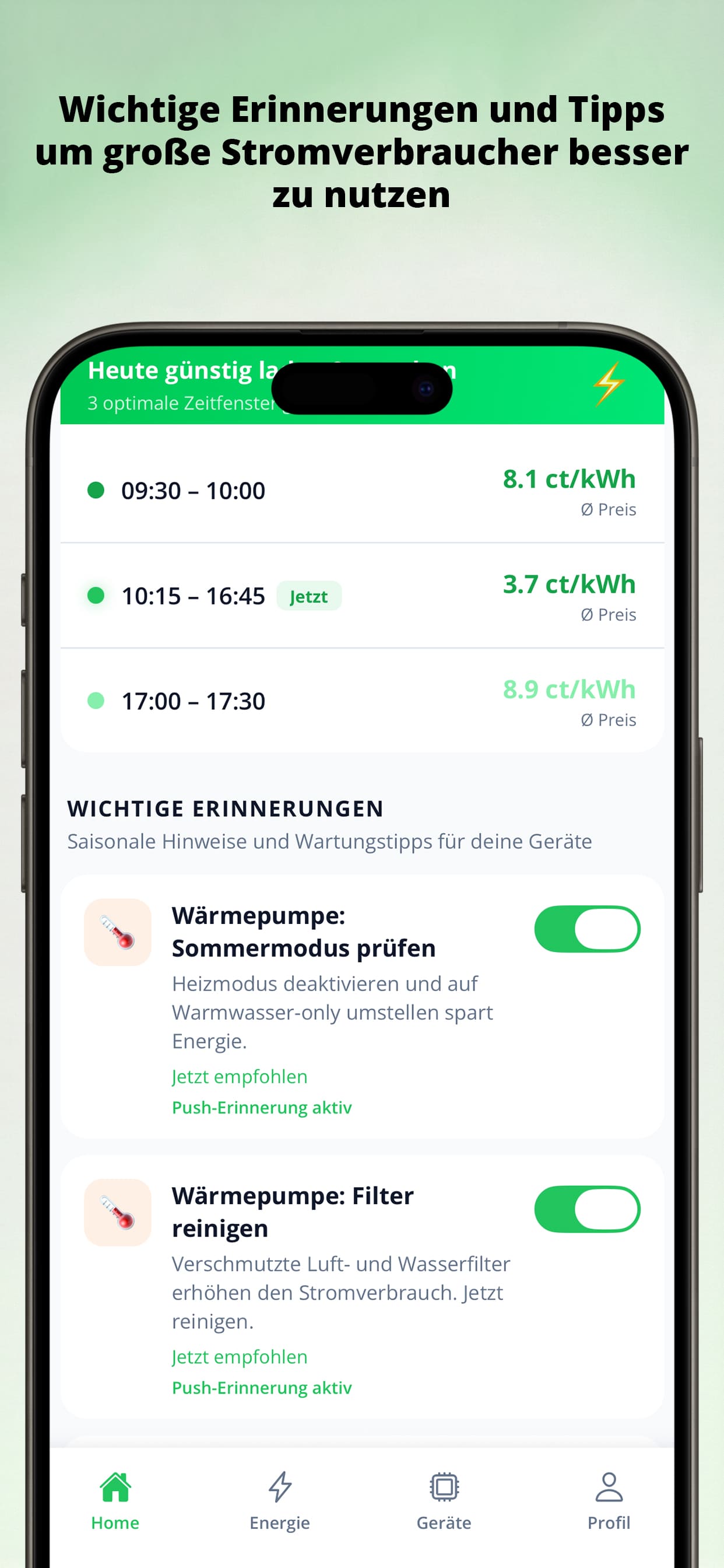 G'SCHEID App — Erinnerungen und Tipps